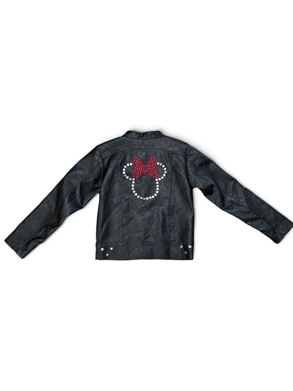 Disney Store Minnie Mouse Girls Faux Leather Moto Jacket Size 5/6 Black Studded